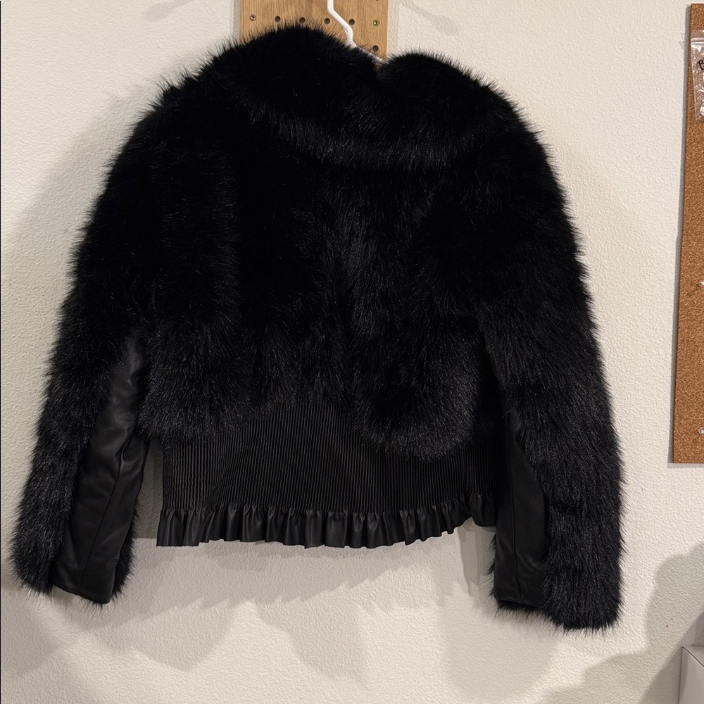 Frisson Faux Fur Bomber Jacket - Black - Picture 3 of 3